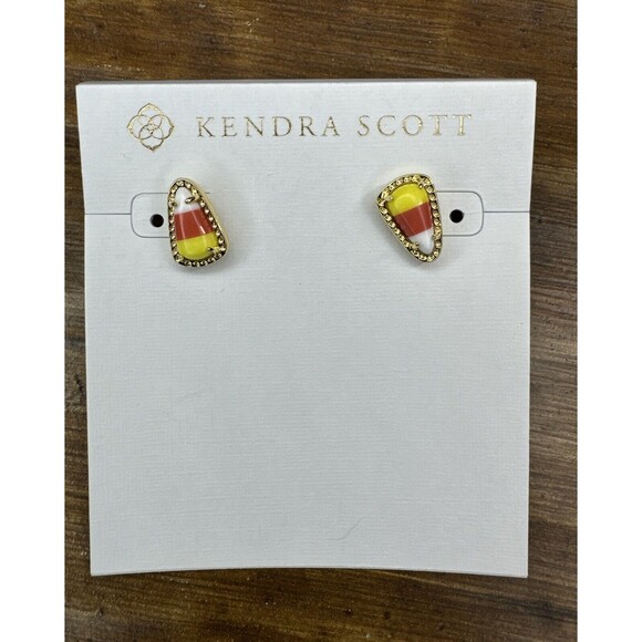 Kendra Scott Candy Corn Yellow Gold Stud Earrings Halloween Fall Autumn - Picture 2 of 5